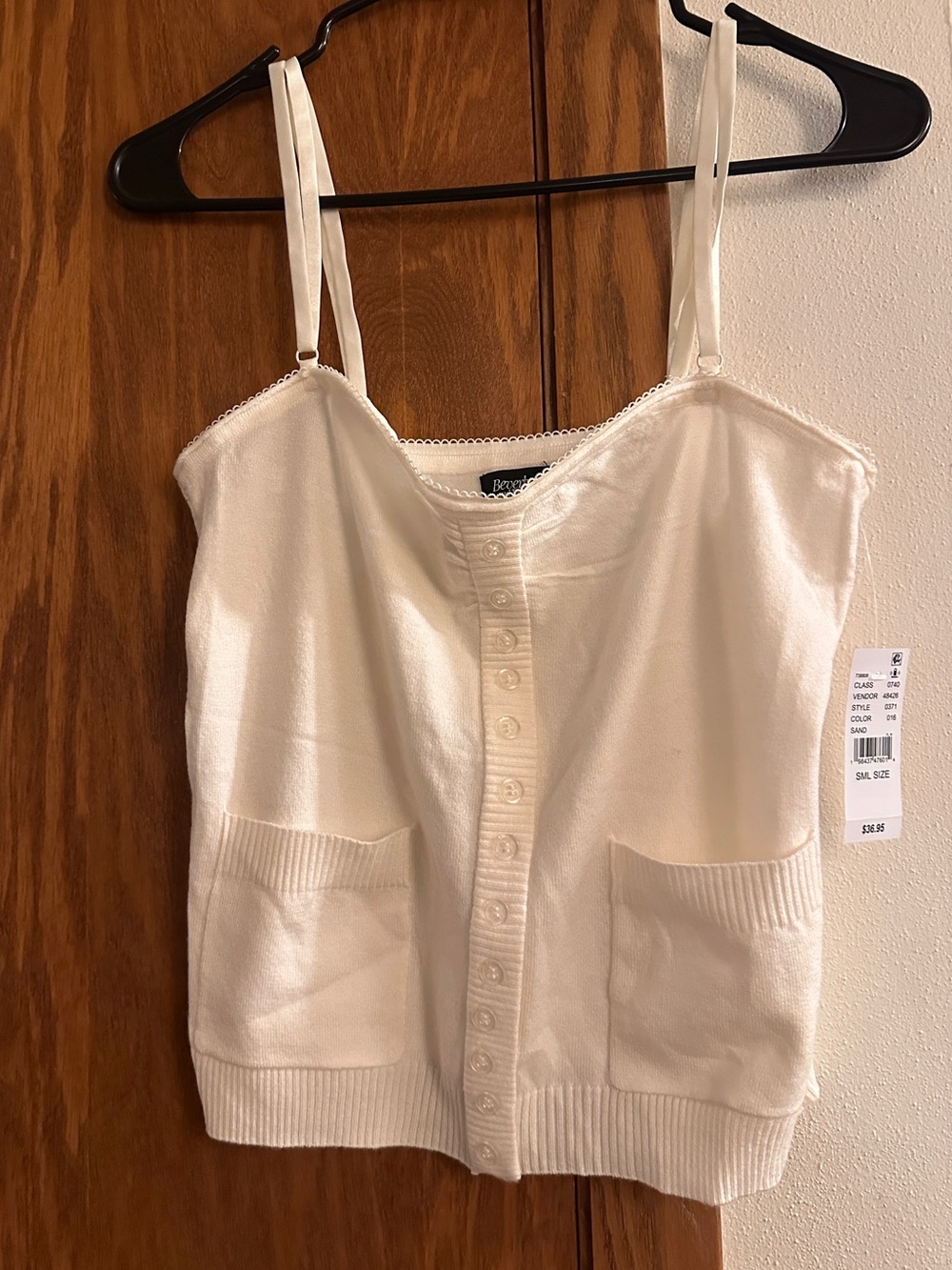 PacSun Cream Ribbed Button-Front Tank with Pocket - Picture 2 of 5